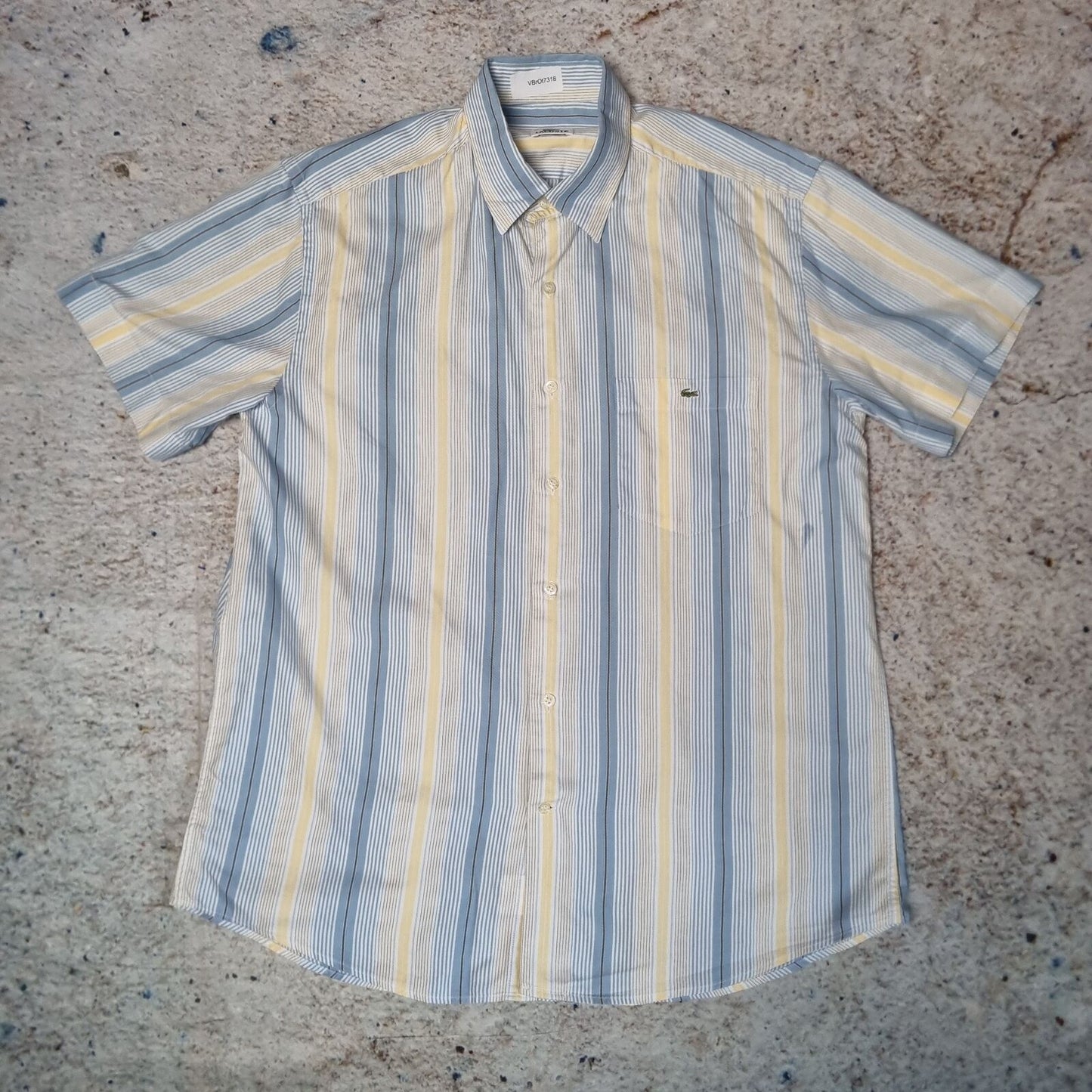 Lacoste Shirt Short Sleeve Striped Mens Vintage - Blue Yellow - Size S 40