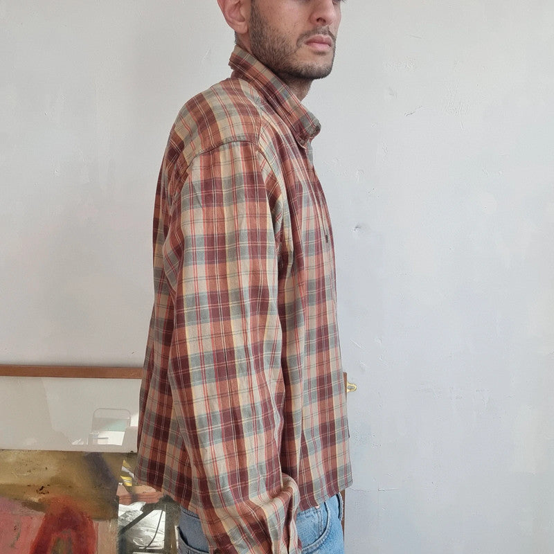 Vintage Woolrich Boxy Fit Cropped Shirt Long Sleeve large check Brown Button Up Skater Y2K Surf