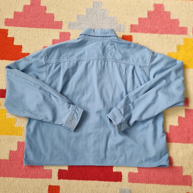 Vintage Carhartt Boxy Fit Cropped Shirt Long Sleeve XL plain Blue Button Up Skater Y2K Surf
