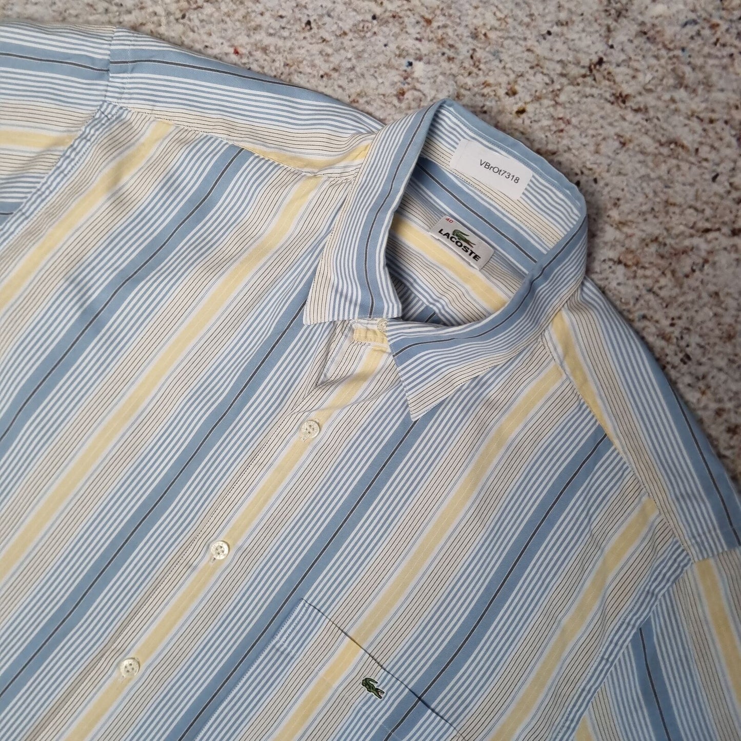 Lacoste Shirt Short Sleeve Striped Mens Vintage - Blue Yellow - Size S 40