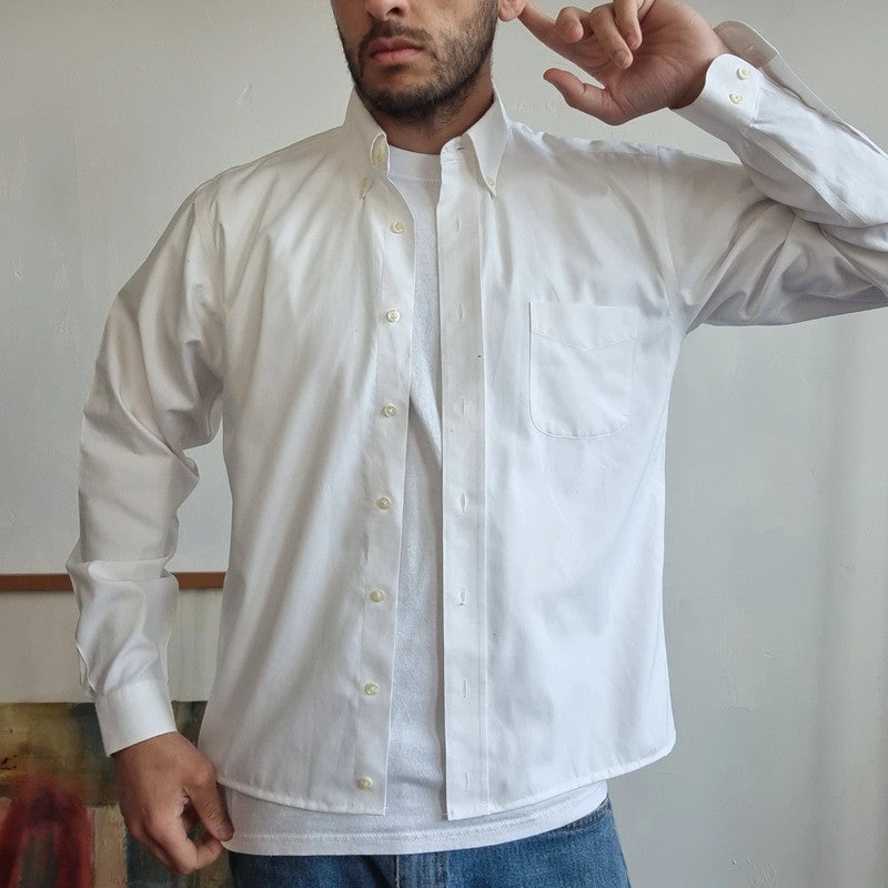 Vintage brooks brothers Boxy Fit Cropped Shirt Long Sleeve Small plain Button Up Skater Y2K