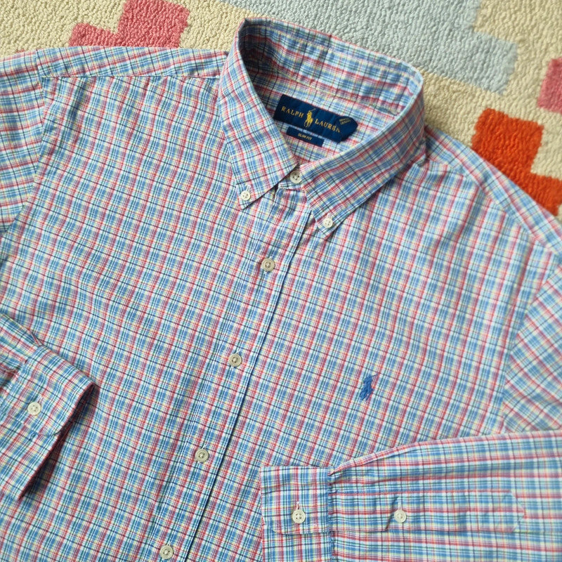 Vintage Ralph Lauren Boxy Fit Cropped Shirt Long Sleeve Medium check multi Button Up Skater Y2K