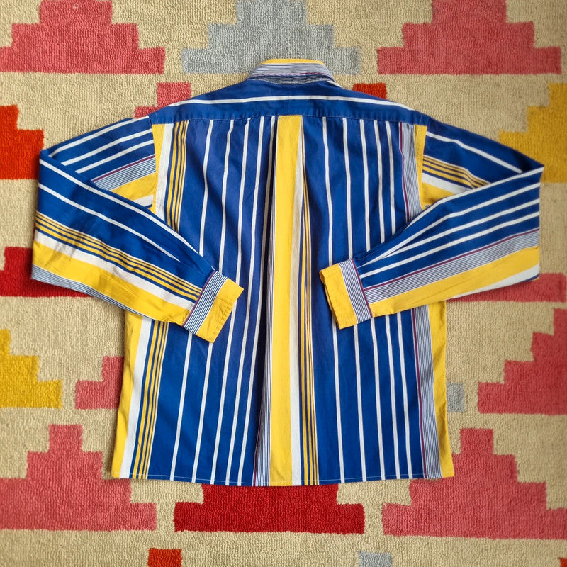 Vintage Ralph Lauren Boxy Fit Cropped Shirt Long Sleeve Small striped Blue Button Up Skater Y2K Surf