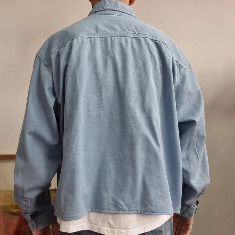 Vintage Carhartt Boxy Fit Cropped Shirt Long Sleeve XL plain Blue Button Up Skater Y2K Surf