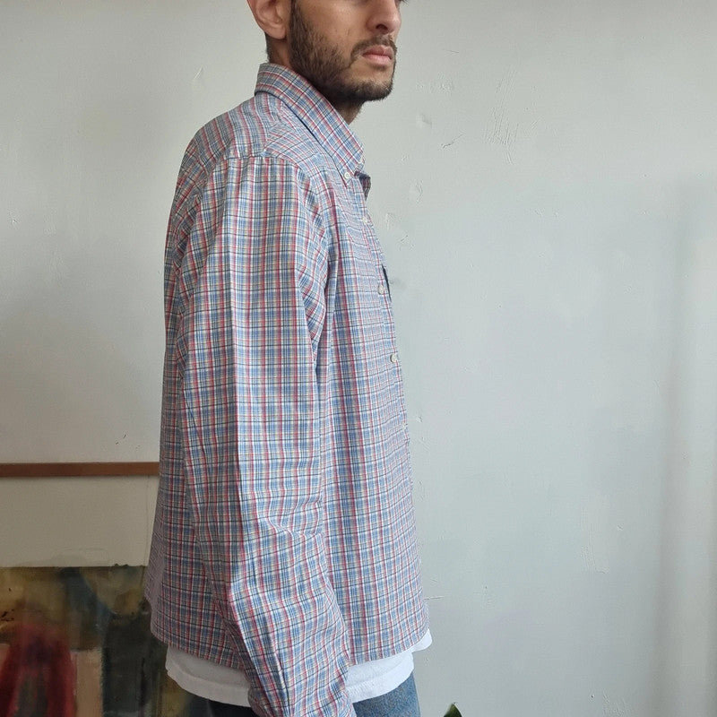 Vintage Ralph Lauren Boxy Fit Cropped Shirt Long Sleeve Medium check multi Button Up Skater Y2K