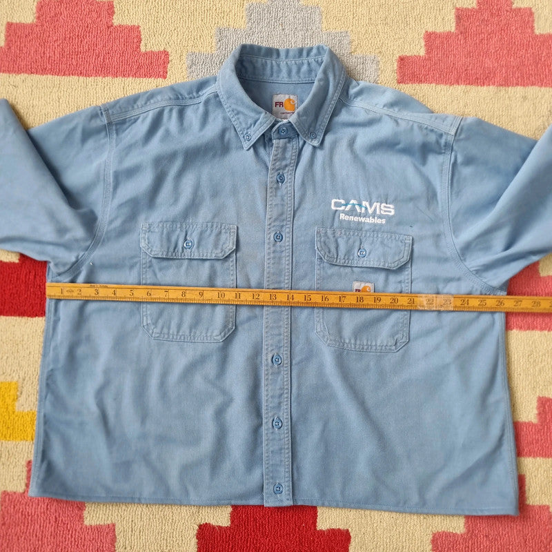 Vintage Carhartt Boxy Fit Cropped Shirt Long Sleeve XL plain Blue Button Up Skater Y2K Surf