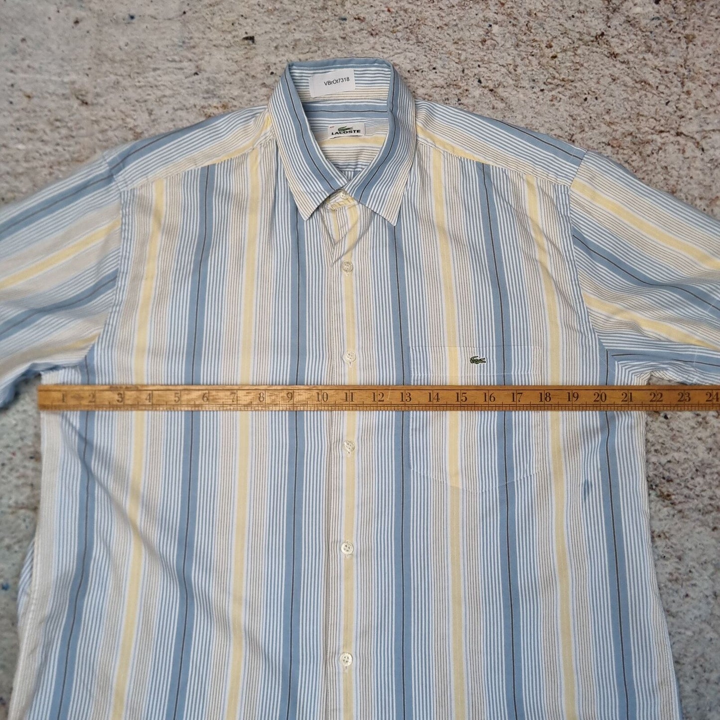 Lacoste Shirt Short Sleeve Striped Mens Vintage - Blue Yellow - Size S 40