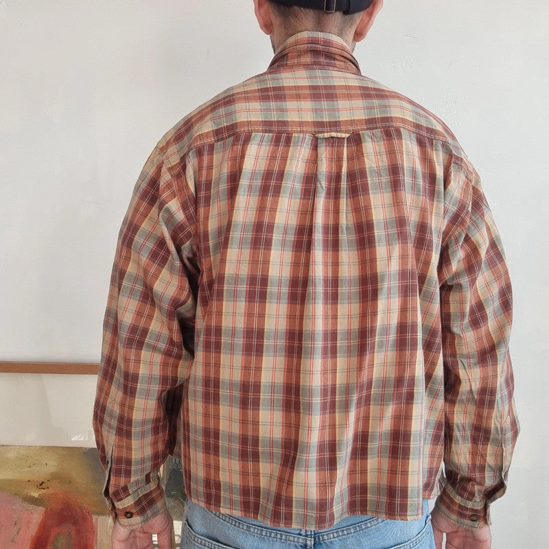 Vintage Woolrich Boxy Fit Cropped Shirt Long Sleeve large check Brown Button Up Skater Y2K Surf