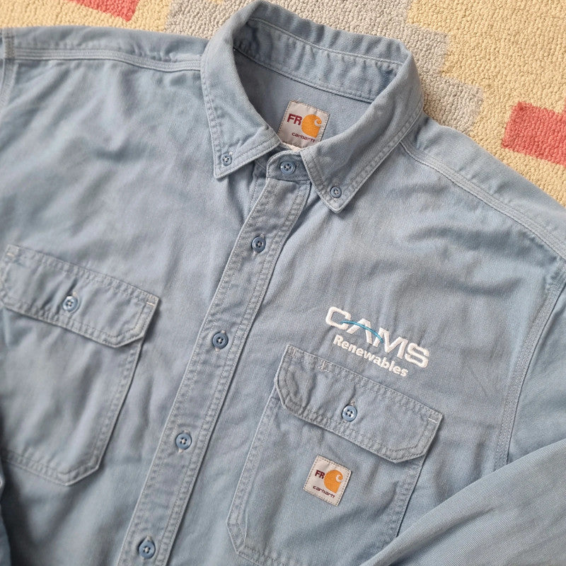 Vintage Carhartt Boxy Fit Cropped Shirt Long Sleeve XL plain Blue Button Up Skater Y2K Surf