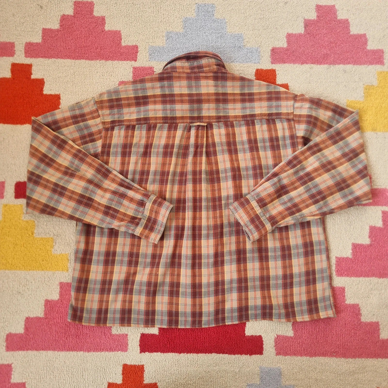 Vintage Woolrich Boxy Fit Cropped Shirt Long Sleeve large check Brown Button Up Skater Y2K Surf