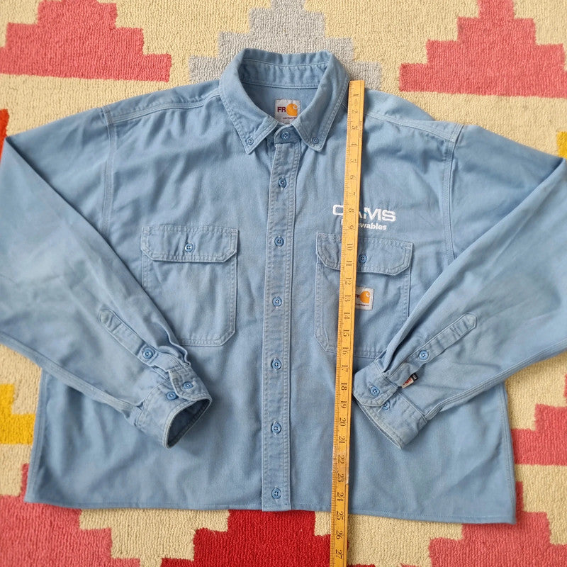 Vintage Carhartt Boxy Fit Cropped Shirt Long Sleeve XL plain Blue Button Up Skater Y2K Surf