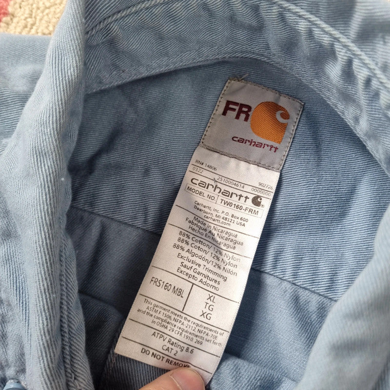 Vintage Carhartt Boxy Fit Cropped Shirt Long Sleeve XL plain Blue Button Up Skater Y2K Surf