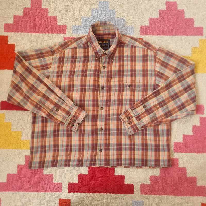 Vintage Woolrich Boxy Fit Cropped Shirt Long Sleeve large check Brown Button Up Skater Y2K Surf