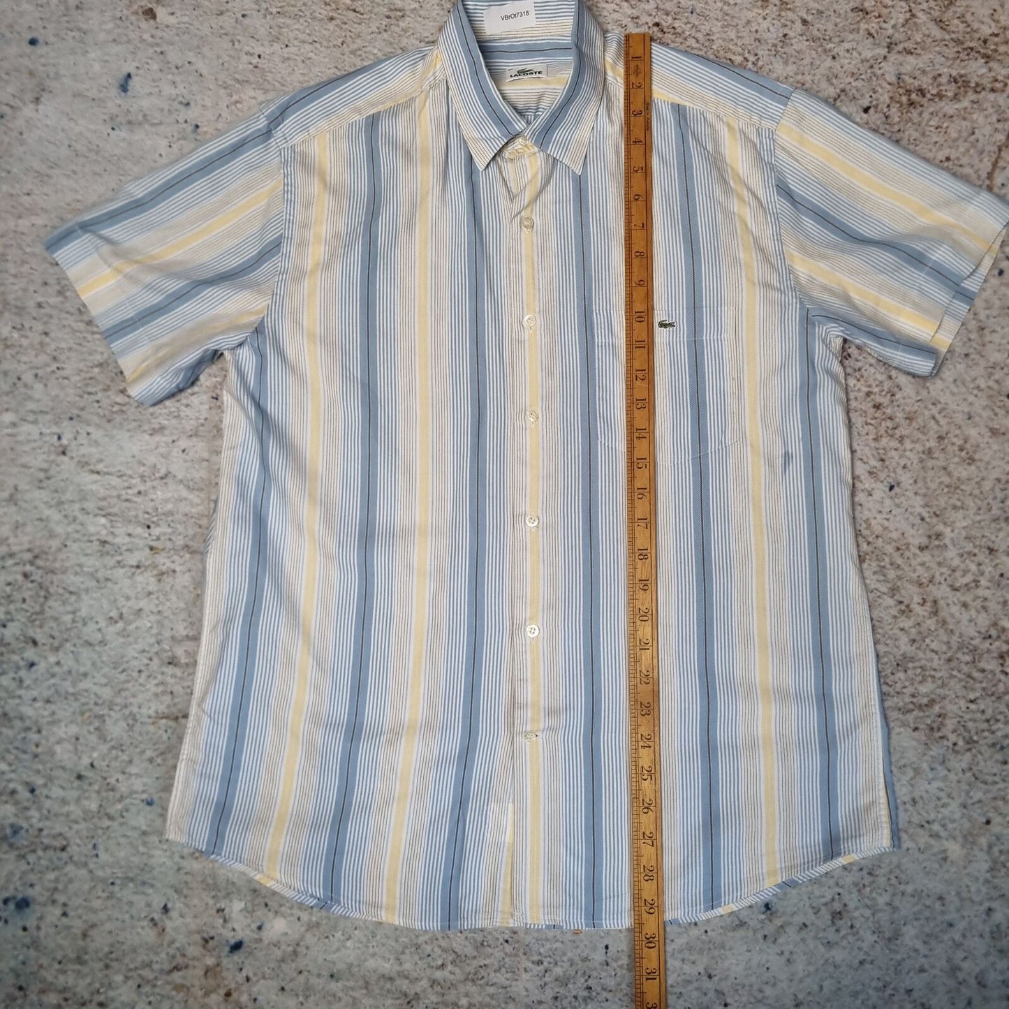Lacoste Shirt Short Sleeve Striped Mens Vintage - Blue Yellow - Size S 40