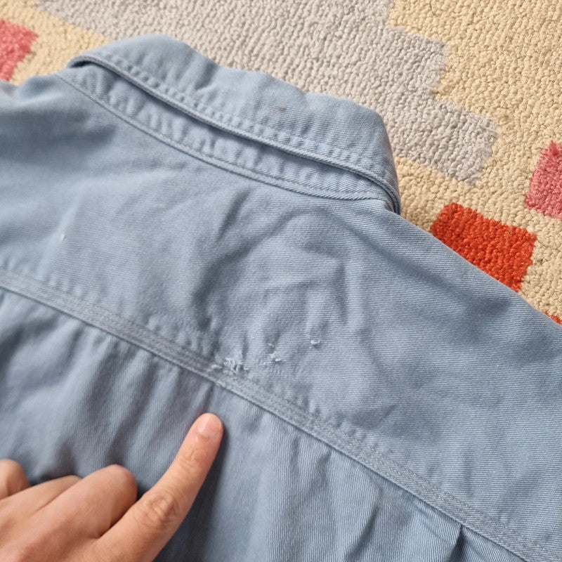 Vintage Carhartt Boxy Fit Cropped Shirt Long Sleeve XL plain Blue Button Up Skater Y2K Surf