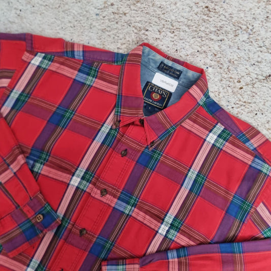 Chaps Oxford Shrit Check Tartan Mens  - Red - Size L