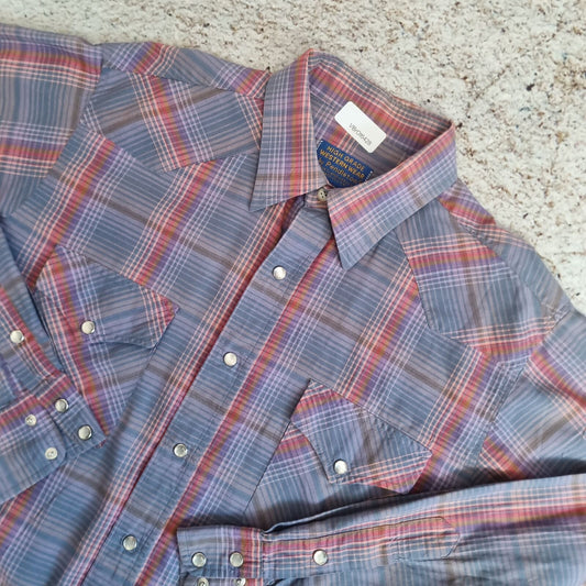 Pendleton Shirt Western Style Check popper Buttons Long Sleeve - Purple - Size L