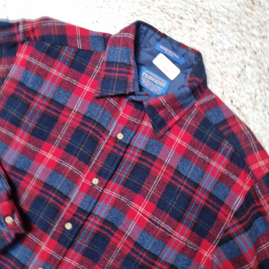 Pendleton Shirt Mens Checkered Wool Long Sleeve Flannel Button Up - Red Size S