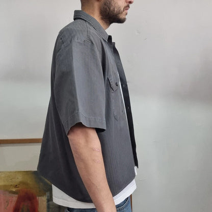 Vintage Dickies Boxy Fit Cropped Shirt Short Sleeve XL plain grey Button Up Skater Y2K Surf