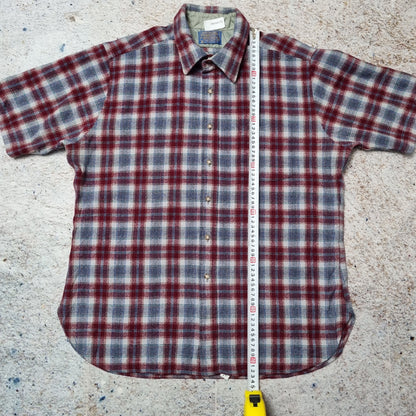 Pendleton Shirt Mens Checkered Wool Short Sleeve Flannel Button Up - Red Size M