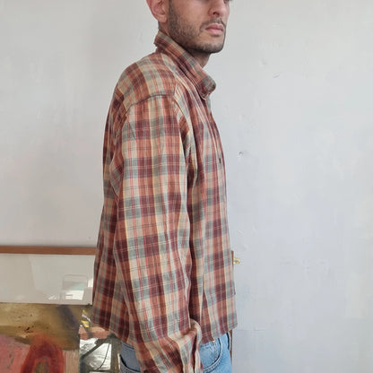 Vintage Woolrich Boxy Fit Cropped Shirt Long Sleeve large check Brown Button Up Skater Y2K Surf