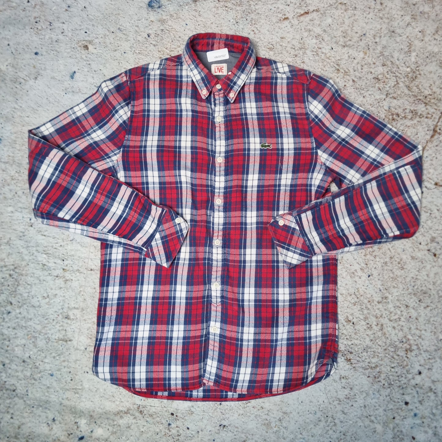 Lacoste Live Flannel Shirt Long Shirt Check Plaid - Red - Size S