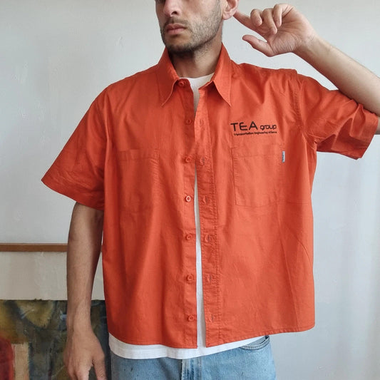 Vintage Carhartt Boxy Fit Cropped Shirt Short Sleeve XL plain orange Button Up Skater Y2K Surf