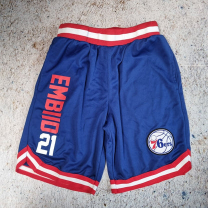 PHILADELPHIA 76ERS NBA BASKETBALL  SHORTS UNK JOEL EMBIID BLUE MEN'S MEDIUM