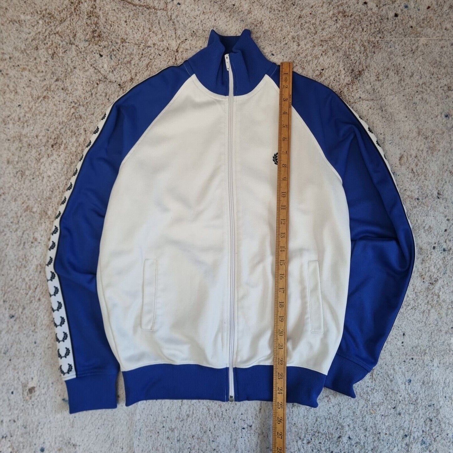 FRED PERRY Track Jacket Full Zip Jumper Sweatshirt Track Top - Size S White Blue