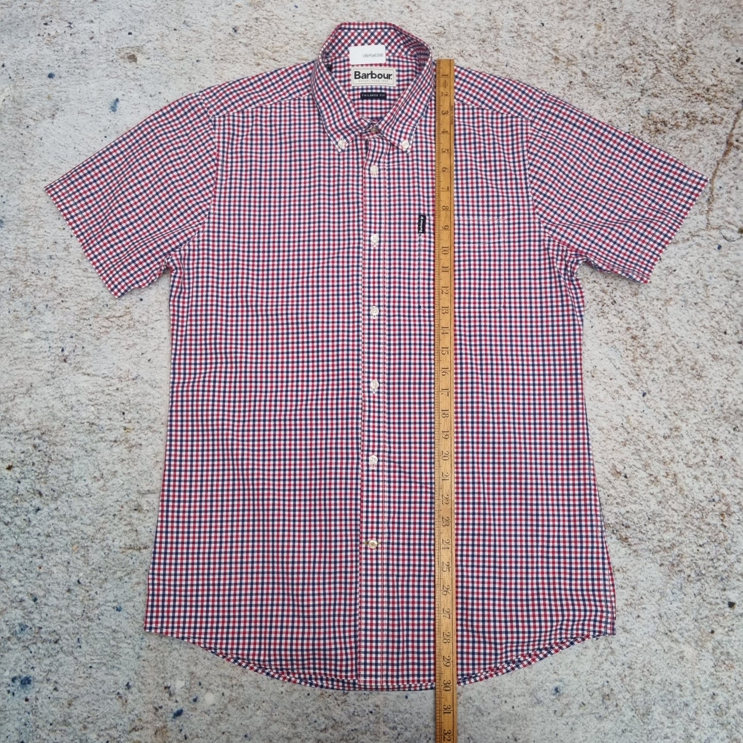 Barbour OXFORD SHRIT TAILORED FIT GINGHAM SHORT SLEEVE MENS - Red - Size M