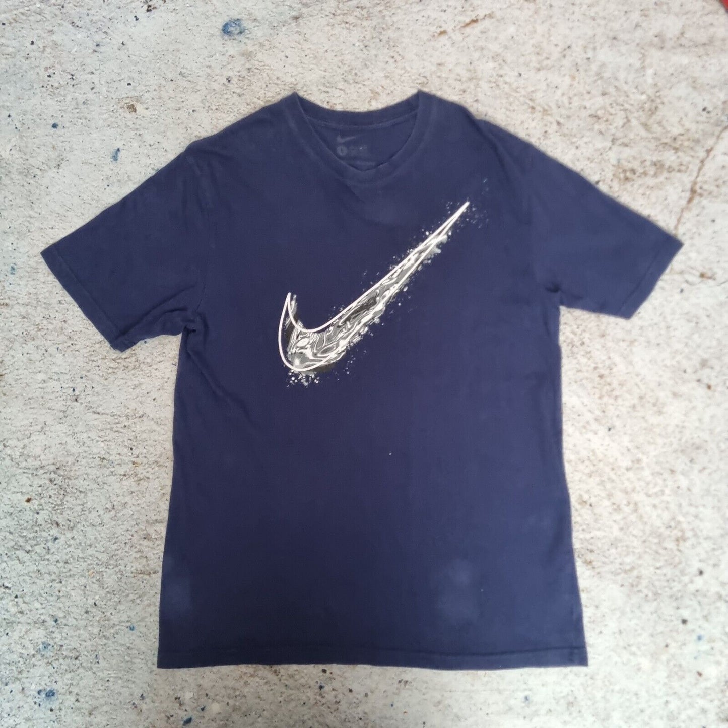 NIKE Mens T-Shirt Navy Graphic Top Big Swoosh Retro Y2K Swim Edition Size L