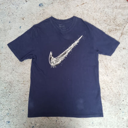 NIKE Mens T-Shirt Navy Graphic Top Big Swoosh Retro Y2K Swim Edition Size L