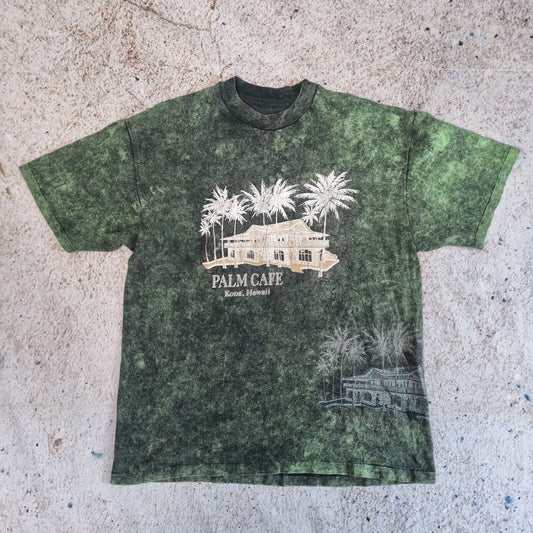 Vintage GRAPHIC T SHIRT PALM CAFE HAWAII VINTAGE SINGLE STITCH - Green - Size M