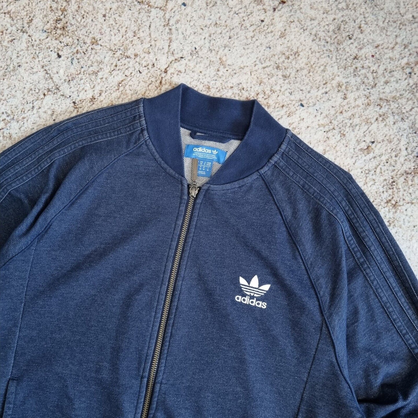 Adidas Jacket Bomber Mens Medium Blue Navy Firebird Trefoil Originals Y2K