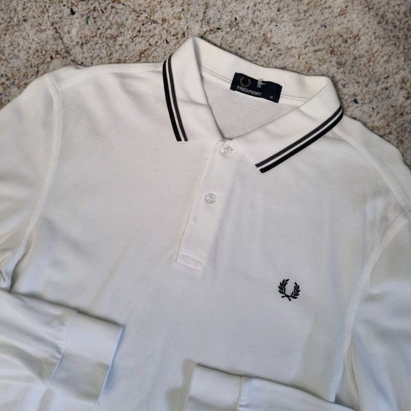 Mens Fred Perry Long Sleeved Polo Shirt White M