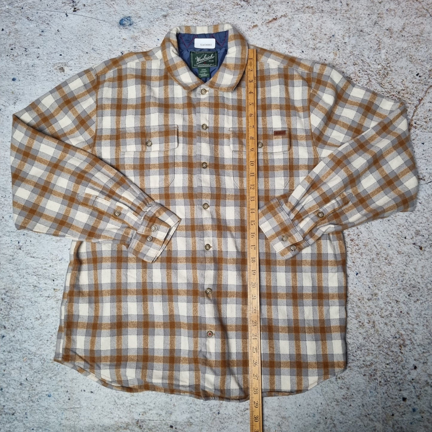 Woolrich Shirt wool Mens Long Sleeve Vintage Check  - Brown - Size L