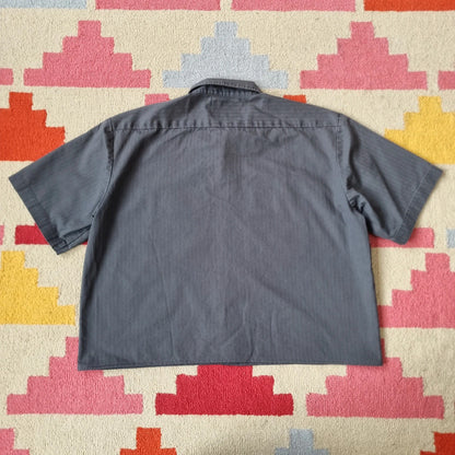 Vintage Dickies Boxy Fit Cropped Shirt Short Sleeve XL plain grey Button Up Skater Y2K Surf