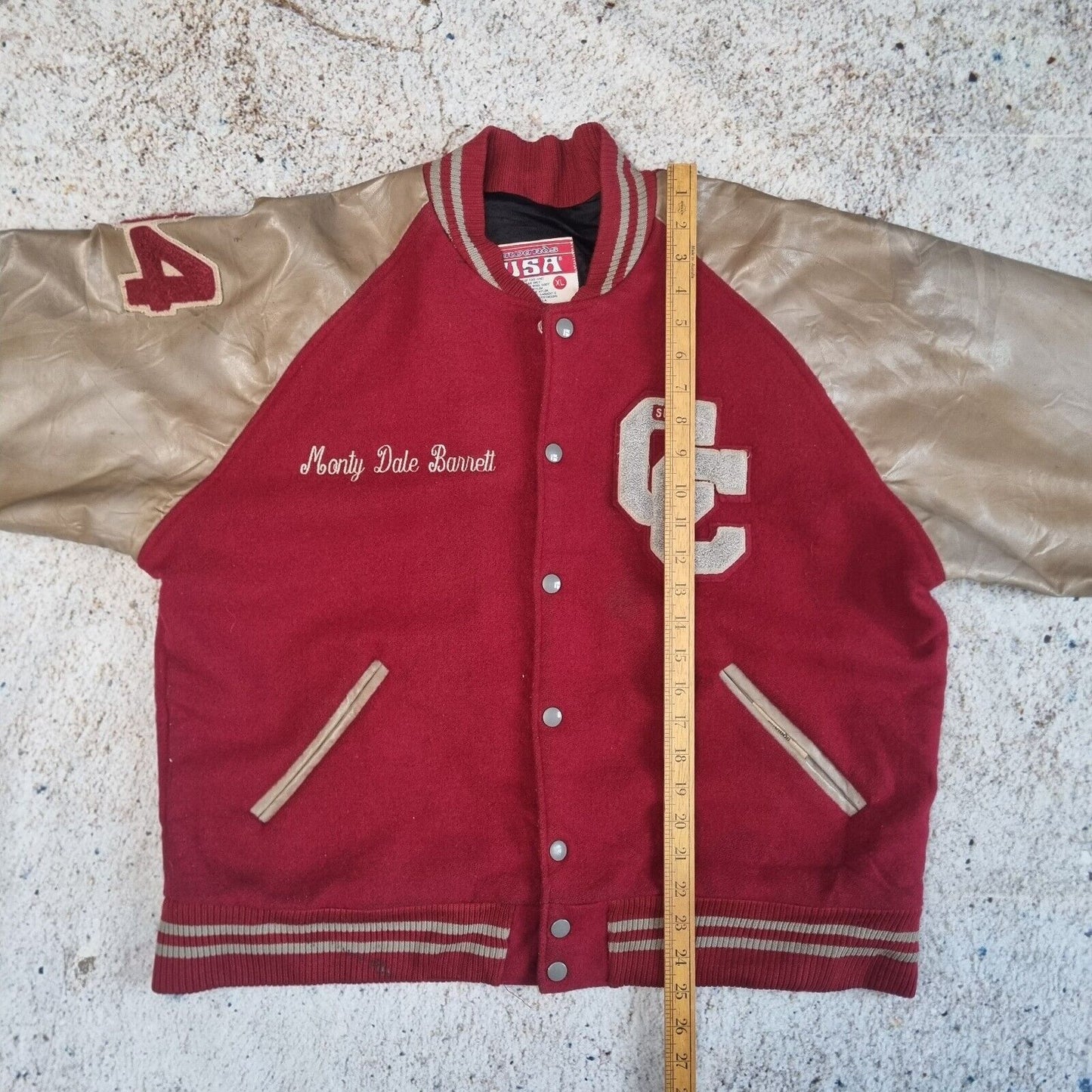 Vintage 80s Wool Varsity Jacket XL Made in USA Women's Red Brown