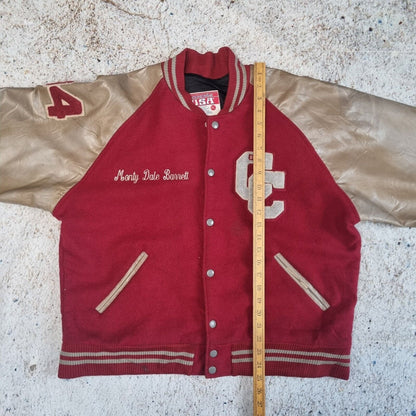 Vintage 80s Wool Varsity Jacket XL Made in USA Women's Red Brown