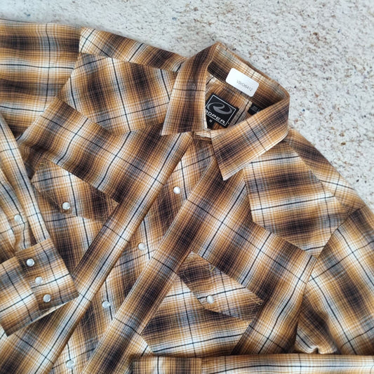 Roper Vintage Shirt Check Western Long Sleeve Cowboy - Brown - Size M