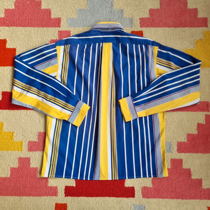 Vintage Ralph Lauren Boxy Fit Cropped Shirt Long Sleeve Small striped Blue Button Up Skater Y2K Surf