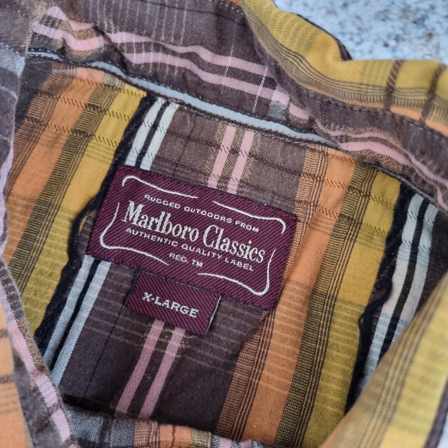 Marlboro Classics Shirt Vintage Men's Check Plaid XL Brown