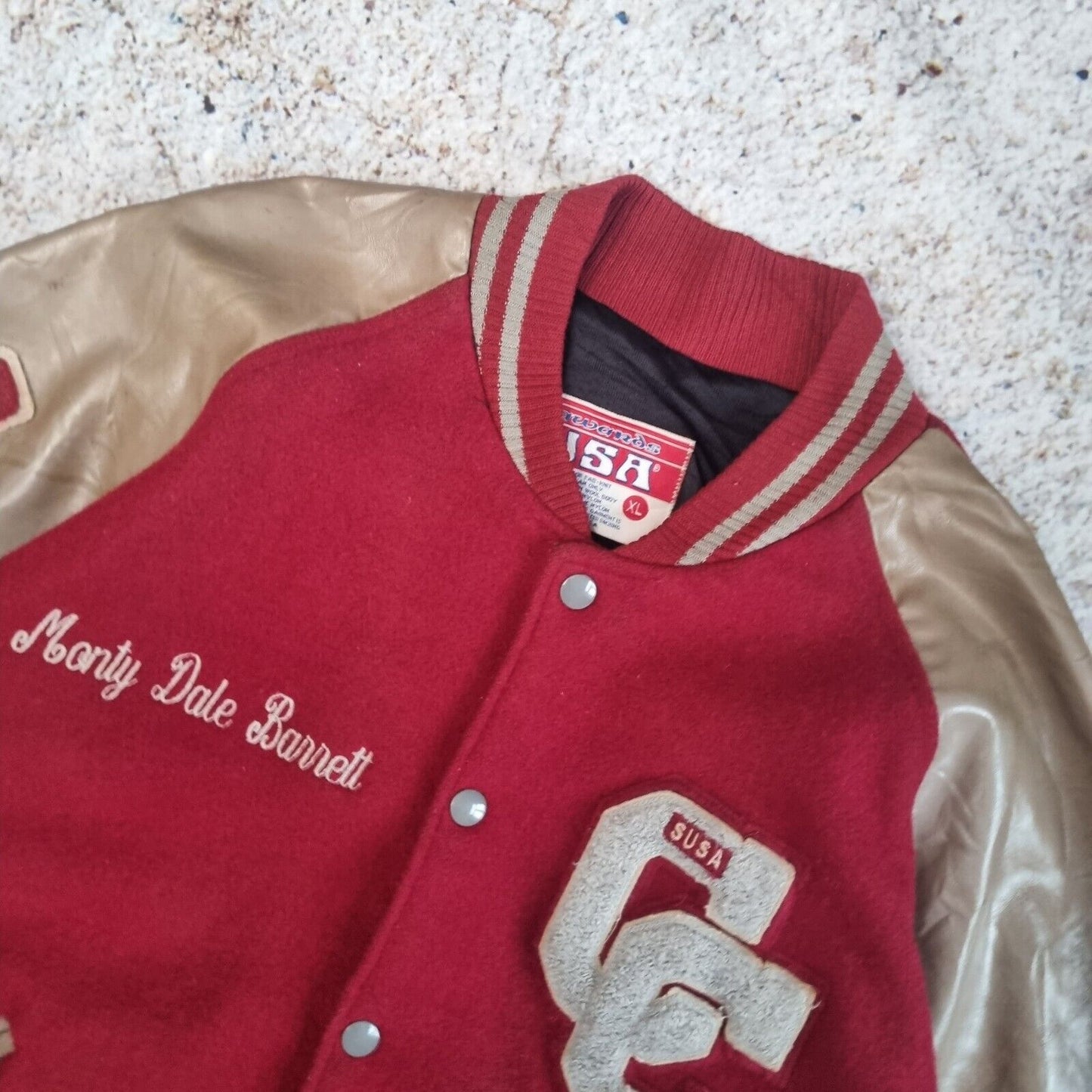 Vintage 80s Wool Varsity Jacket XL Made in USA Women's Red Brown