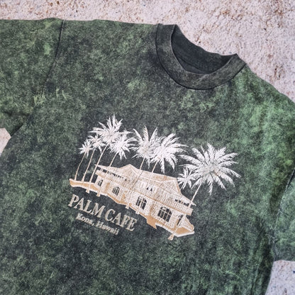 Vintage GRAPHIC T SHIRT PALM CAFE HAWAII VINTAGE SINGLE STITCH - Green - Size M