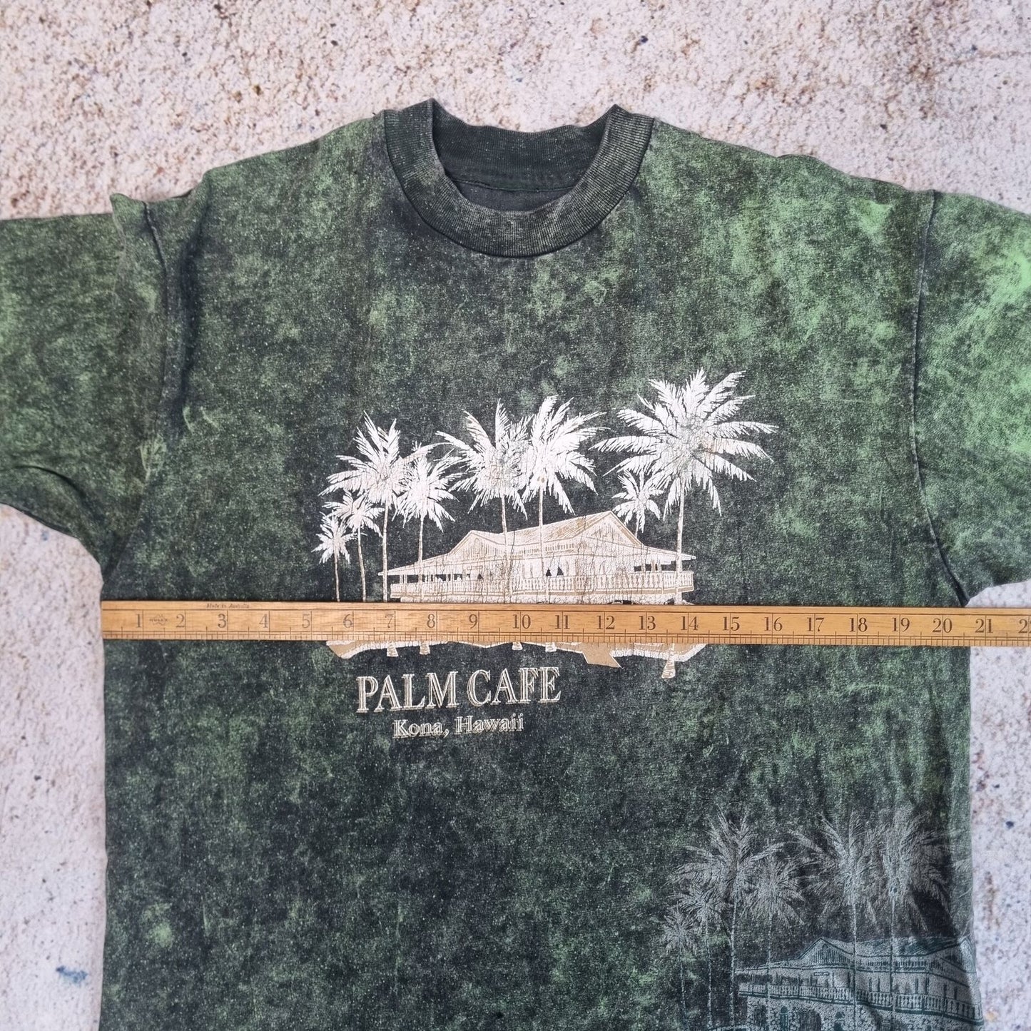 Vintage GRAPHIC T SHIRT PALM CAFE HAWAII VINTAGE SINGLE STITCH - Green - Size M