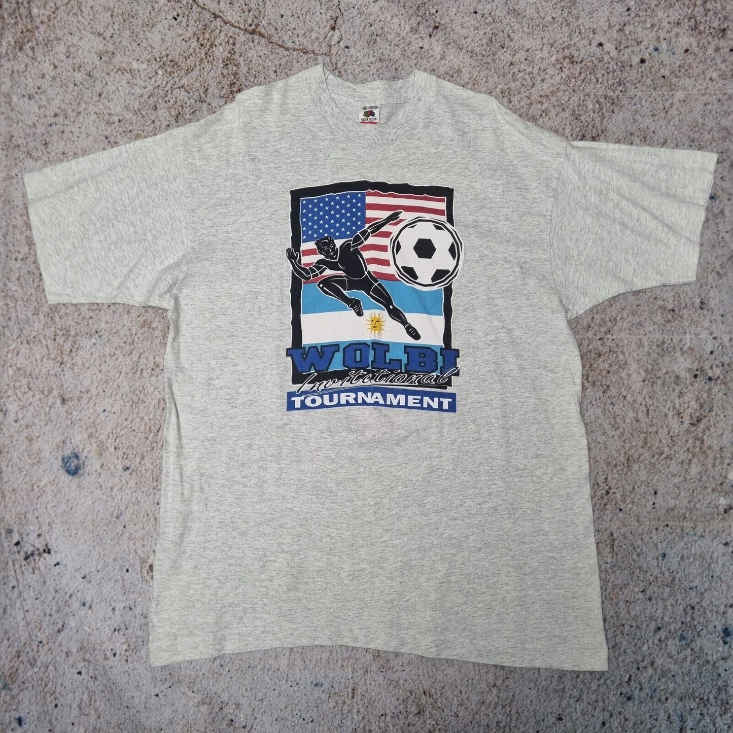 Vintage USA Argentina Football Graphic T Shirt Single Stitch Grey XL