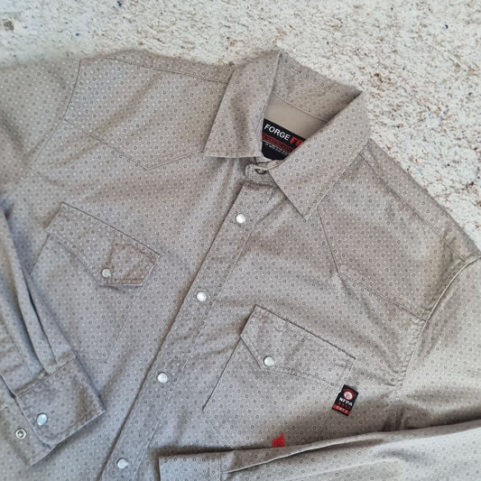 Forge Work Wear Shirt FR Western Style Cowboy Mens - Brown - Size L