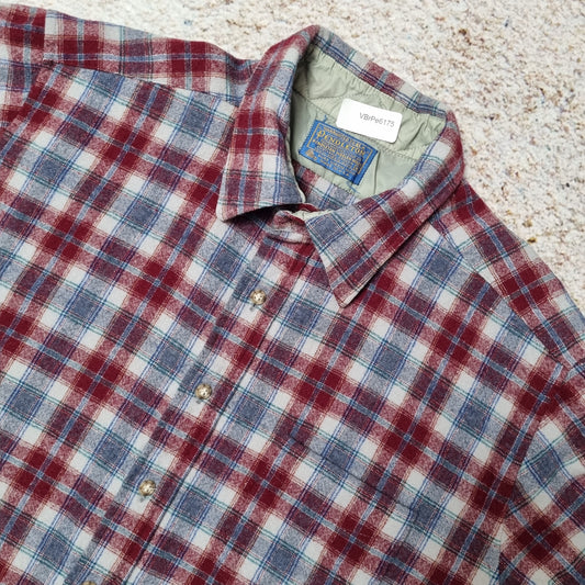 Pendleton Shirt Mens Checkered Wool Short Sleeve Flannel Button Up - Red Size M