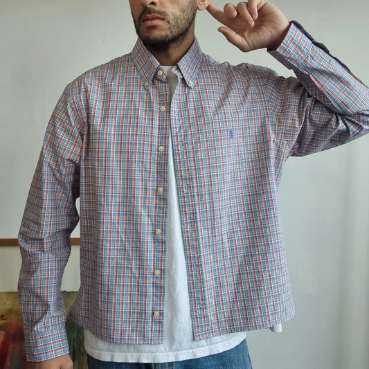Vintage Ralph Lauren Boxy Fit Cropped Shirt Long Sleeve Medium check multi Button Up Skater Y2K