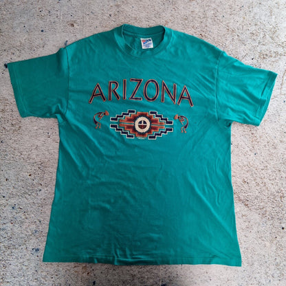 Hanes Vintage Graphic T Shirt XL 90s Arizona Aztec Green Size XL Single Stitch